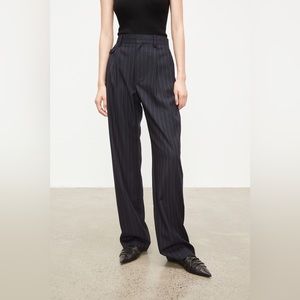 CHICJOC Premium Navy Pinstripe Wool Trousers in size 40 navy